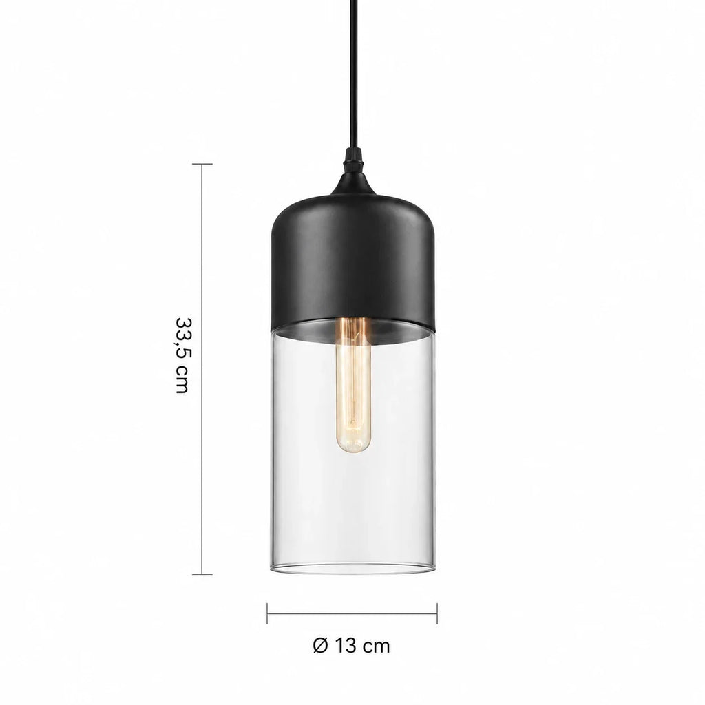 Schwarze Glas-Pendelleuchte Form 1 mit 33,5 cm Höhe und 13 cm Durchmesser