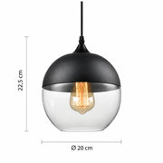 Schwarze Glas-Pendelleuchte Form 3 mit 22,5 cm Höhe und 20 cm Durchmesser