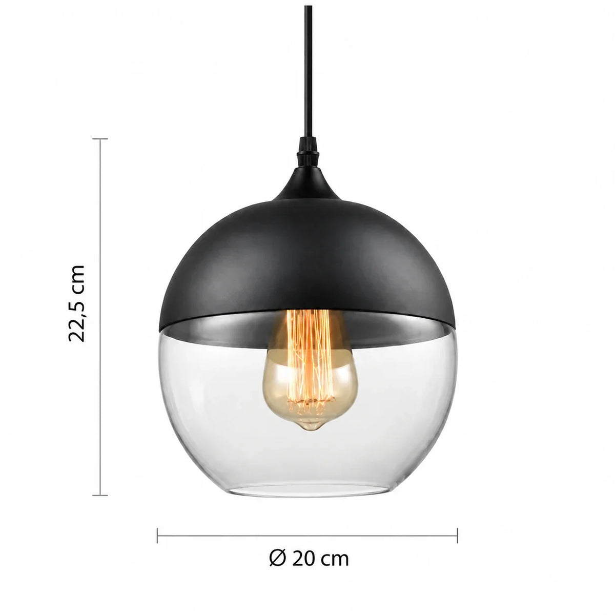 Schwarze Glas-Pendelleuchte Form 3 mit 22,5 cm Höhe und 20 cm Durchmesser