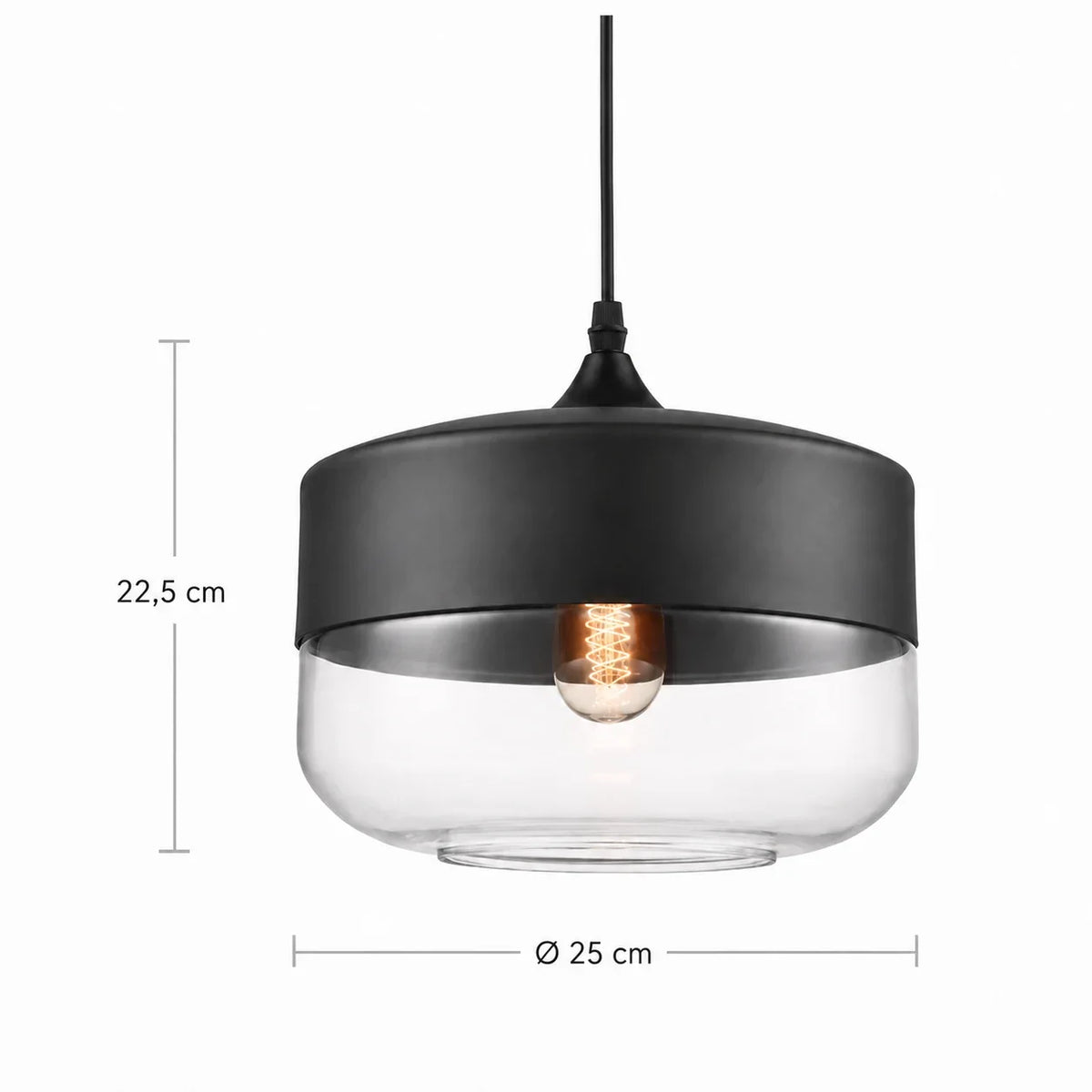 Schwarze Glas-Pendelleuchte Form 4 mit 22,5 cm Höhe und 25 cm Durchmesser