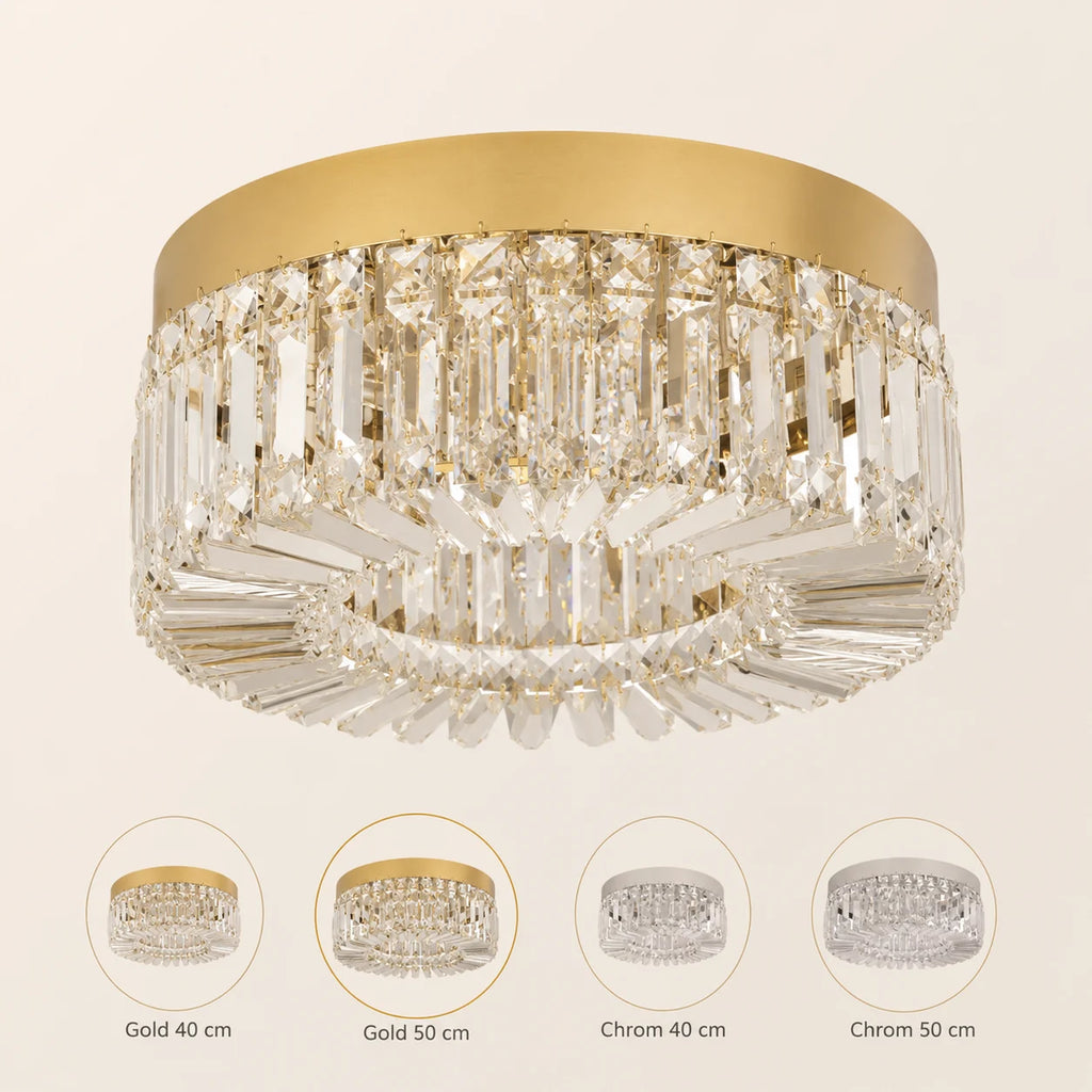 Varianten der Kristall-Deckenleuchte in Gold und Chrom