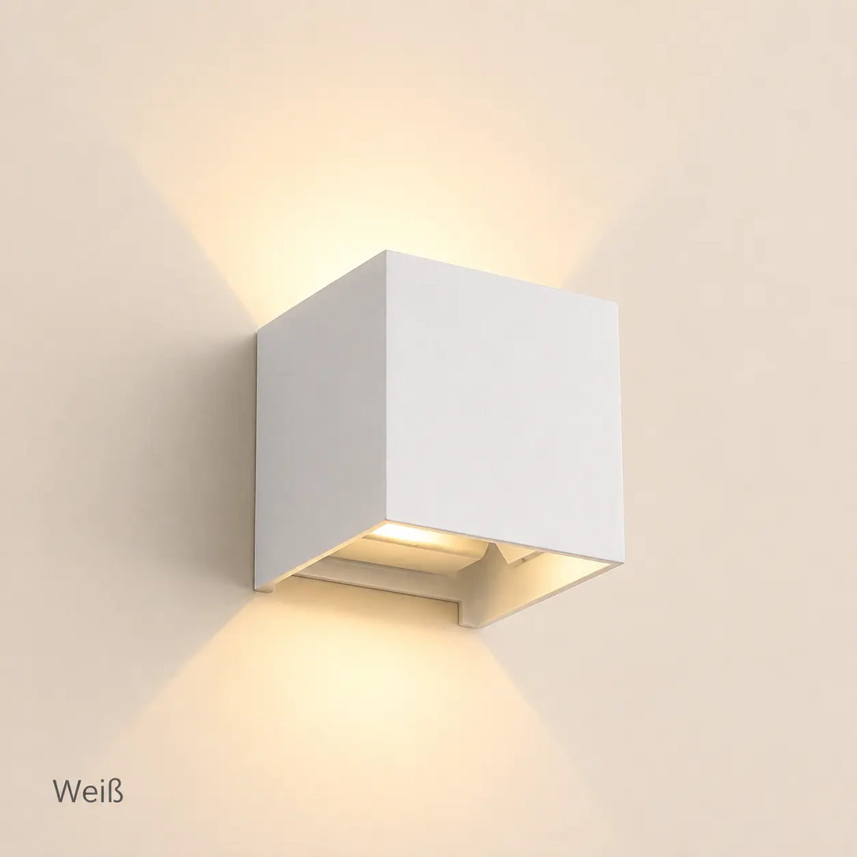 Detailansicht der weißen LED-Außenwandleuchte aus Aluminium