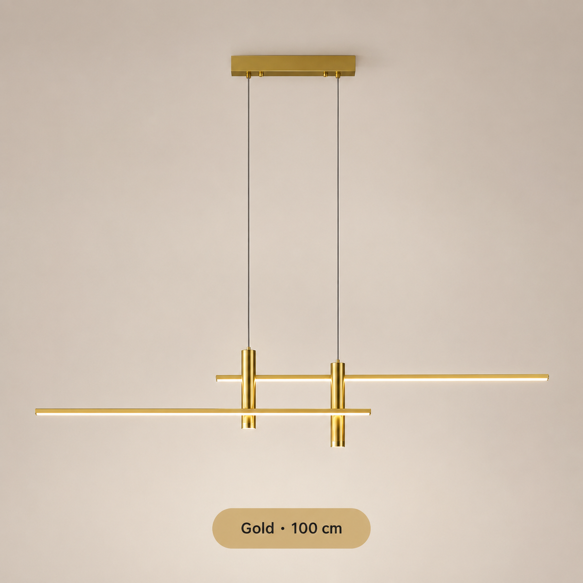 Lineare LED-Pendelleuchte in Gold mit zwei Leuchtprofilen, 100 cm
