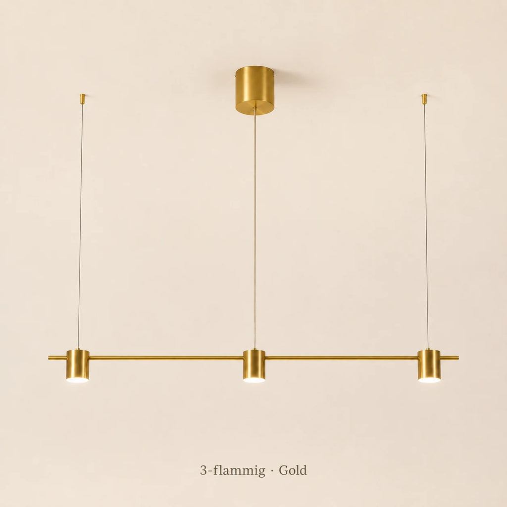 Lineare LED-Pendelleuchte in Gold mit drei Leuchten