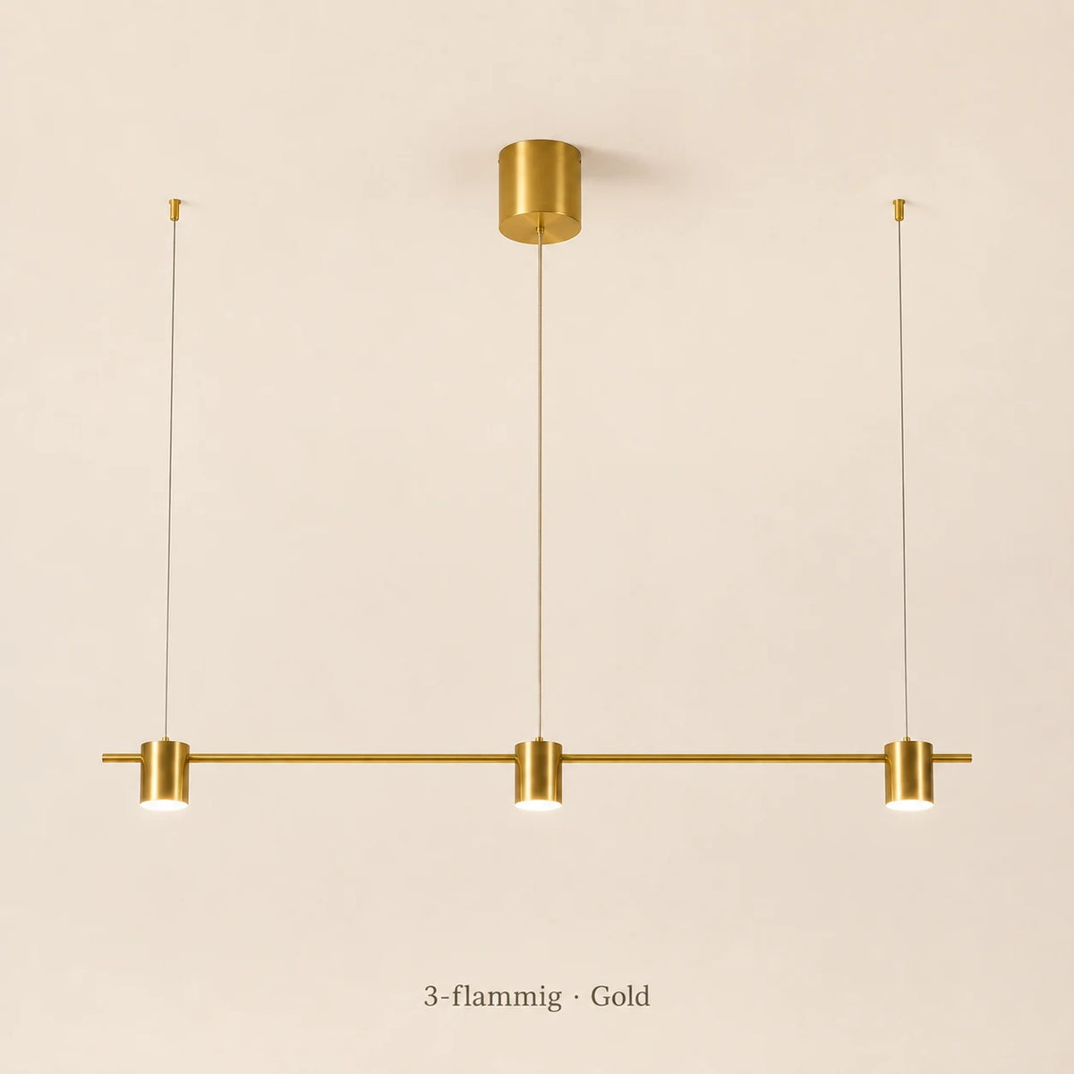 Lineare LED-Pendelleuchte in Gold mit drei Leuchten