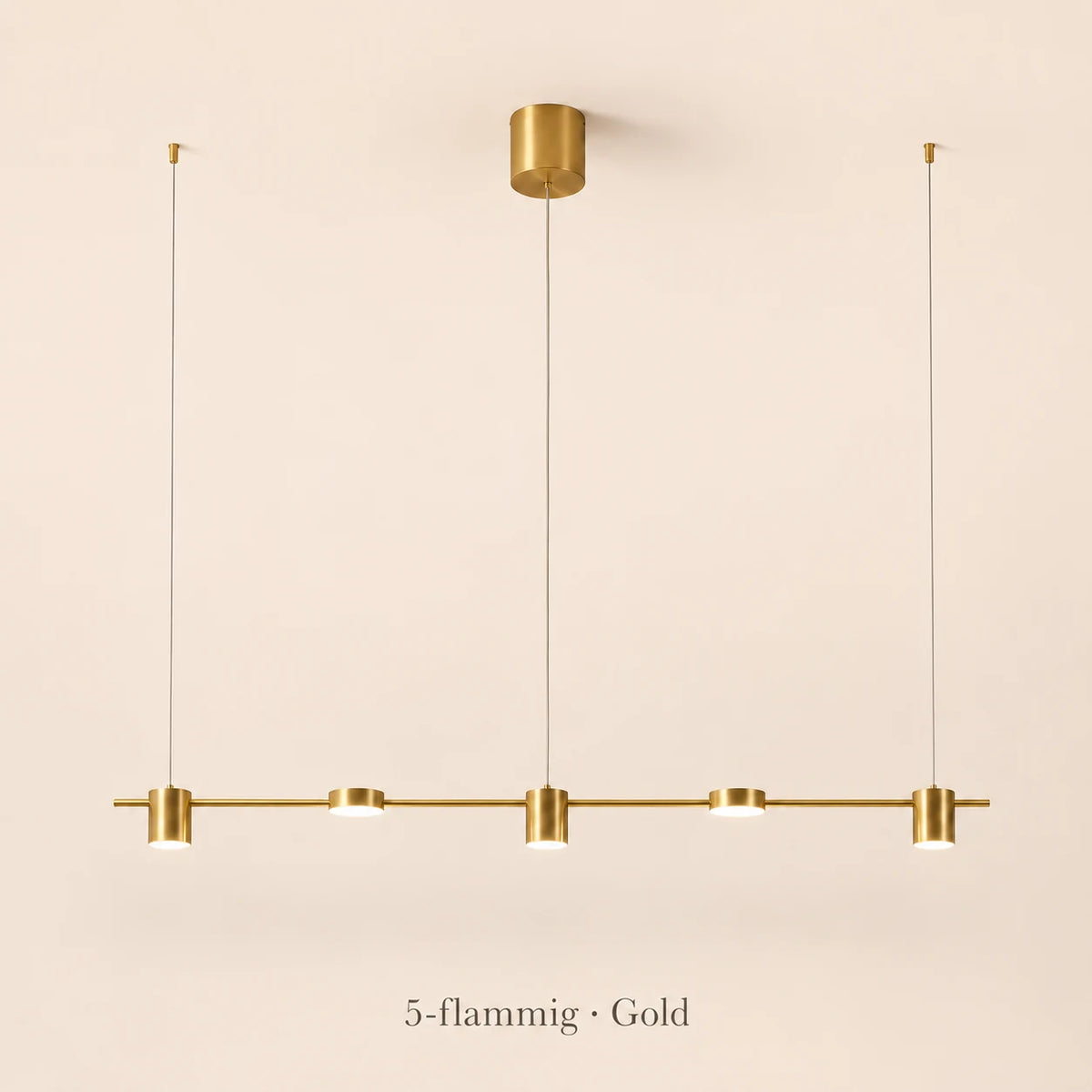 Lineare LED-Pendelleuchte in Gold mit fünf Leuchten
