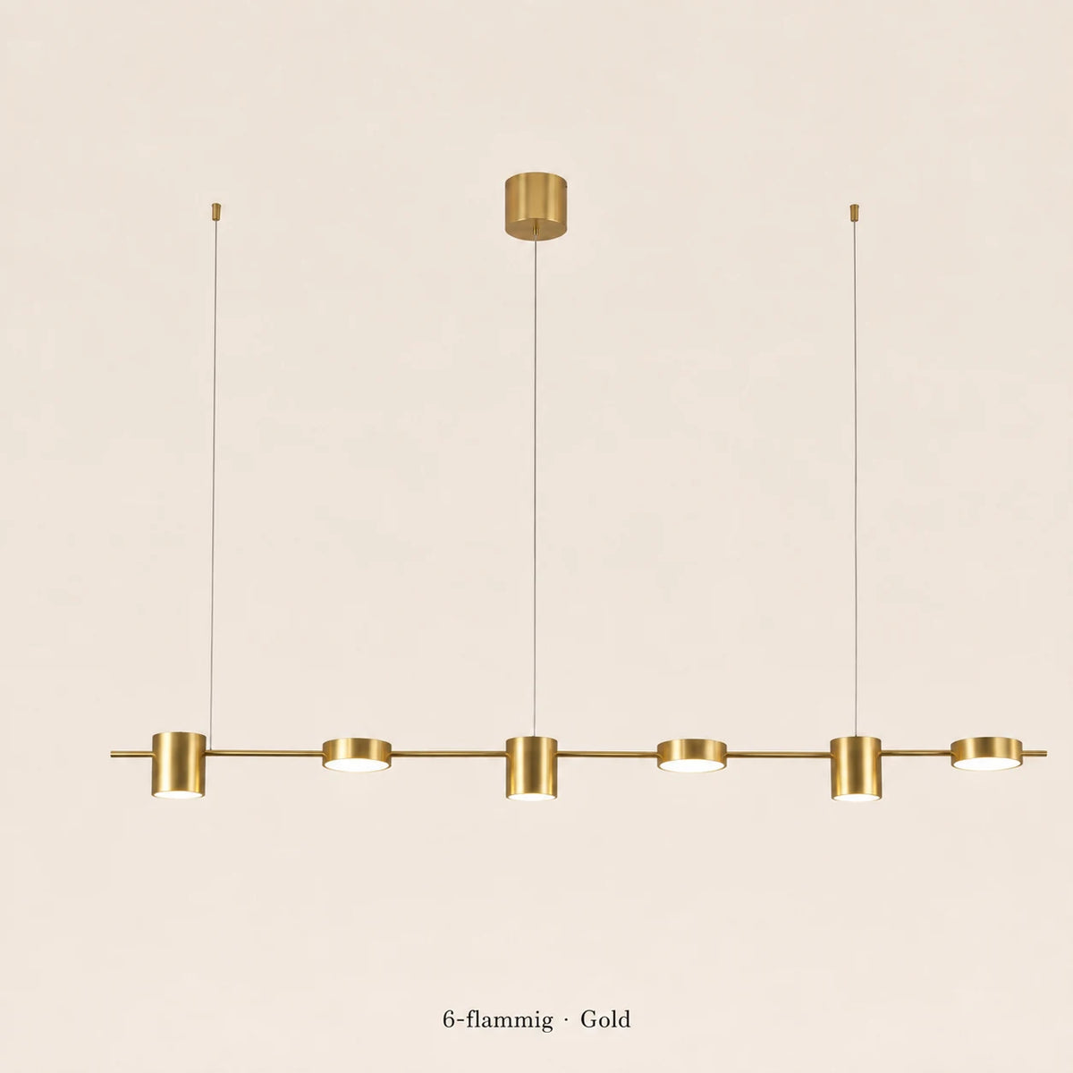 Lineare LED-Pendelleuchte in Gold mit sechs Leuchten