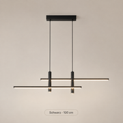Lineare LED-Pendelleuchte in Schwarz mit zwei Leuchtprofilen, 100 cm