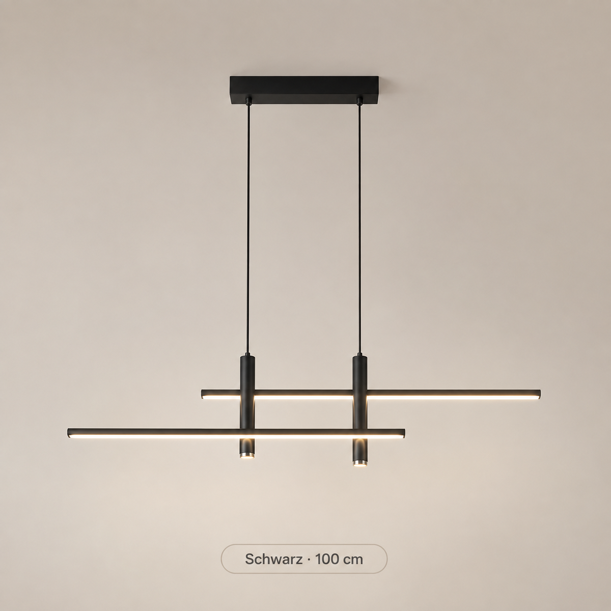 Lineare LED-Pendelleuchte in Schwarz mit zwei Leuchtprofilen, 100 cm