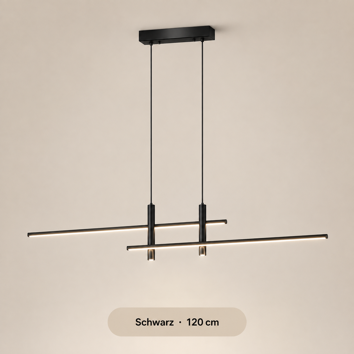 Lineare LED-Pendelleuchte in Schwarz mit zwei Leuchtprofilen, 120 cm