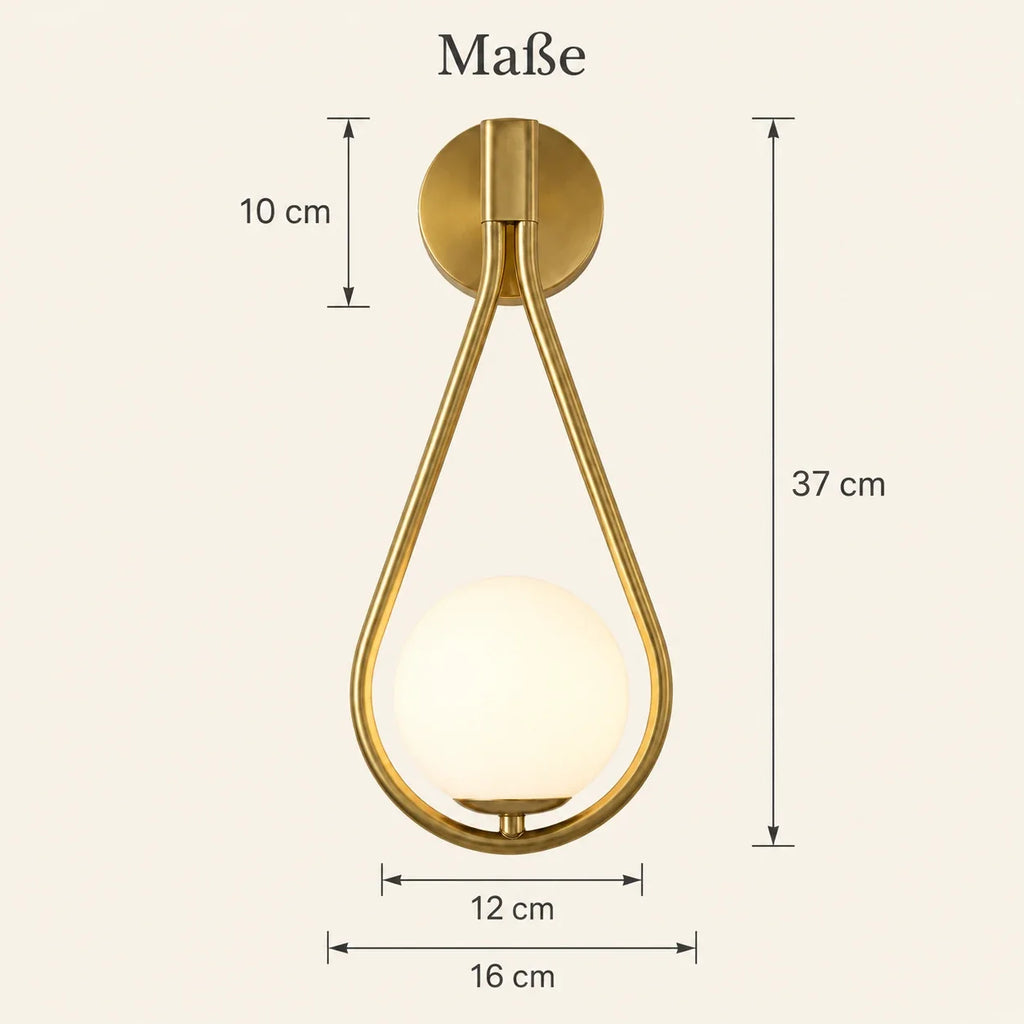Maße der modernen Glaskugel-Wandleuchte in Zentimetern