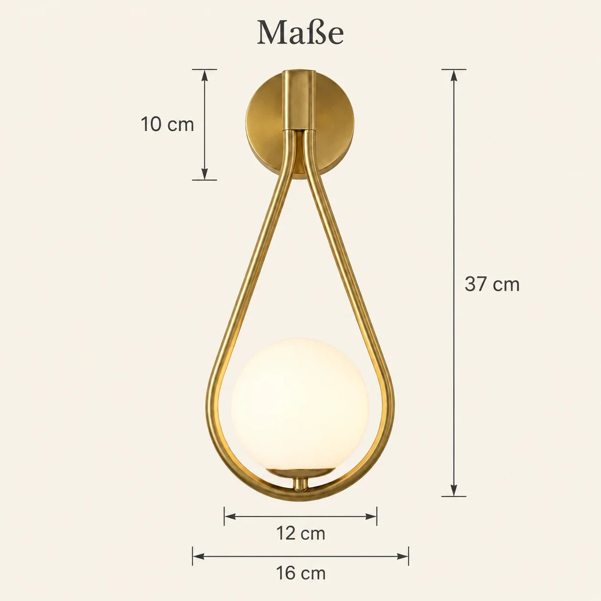 Maße der modernen Glaskugel-Wandleuchte in Zentimetern