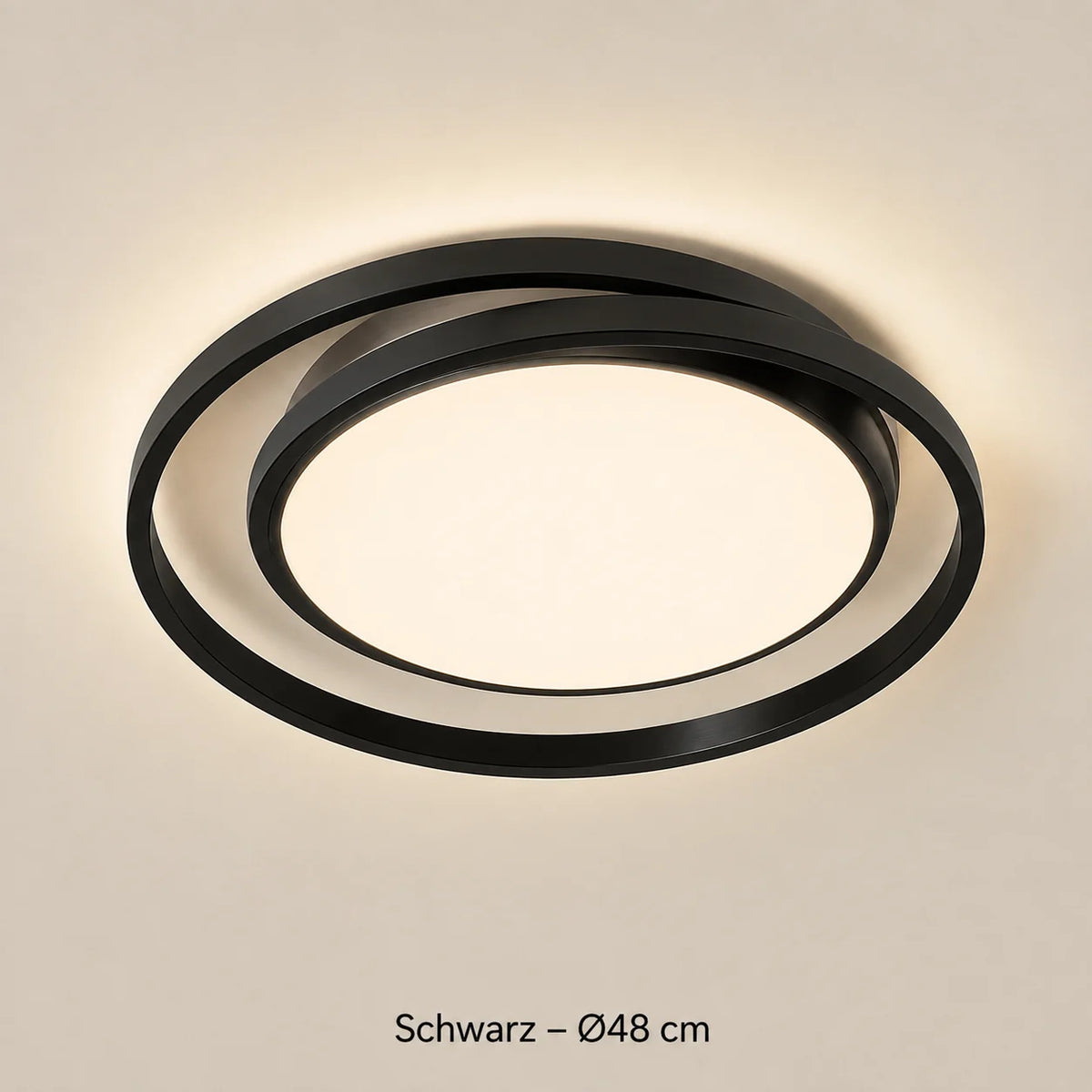 Schwarze LED-Deckenleuchte mit Ringdesign, Durchmesser 48 cm