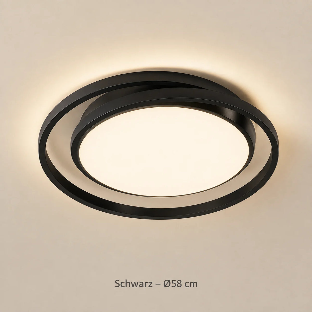 Schwarze LED-Deckenleuchte mit Ringdesign, Durchmesser 58 cm