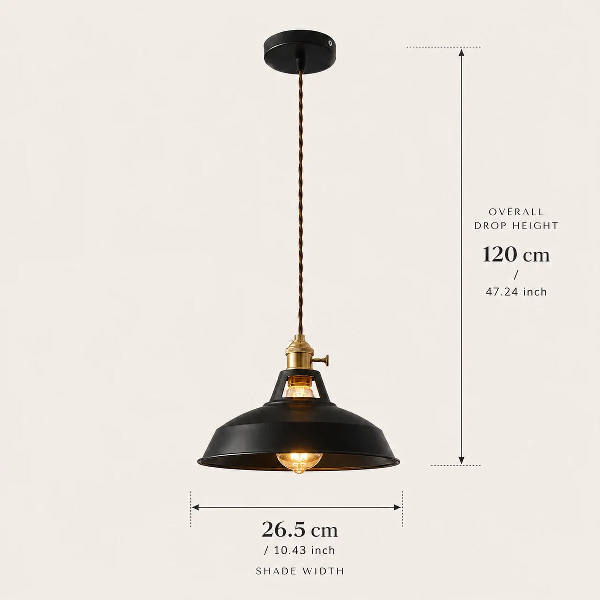 Macaron Pendelleuchte mit 120 cm Gesamthöhe und 26,5 cm Schirmdurchmesser