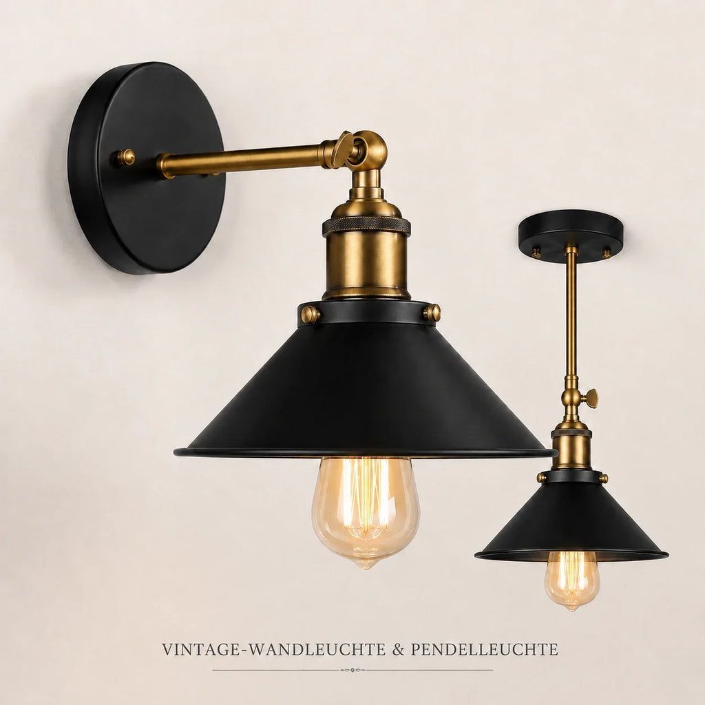 Vintage-Wandleuchte und Pendelleuchte aus Metall in Schwarz und Messing