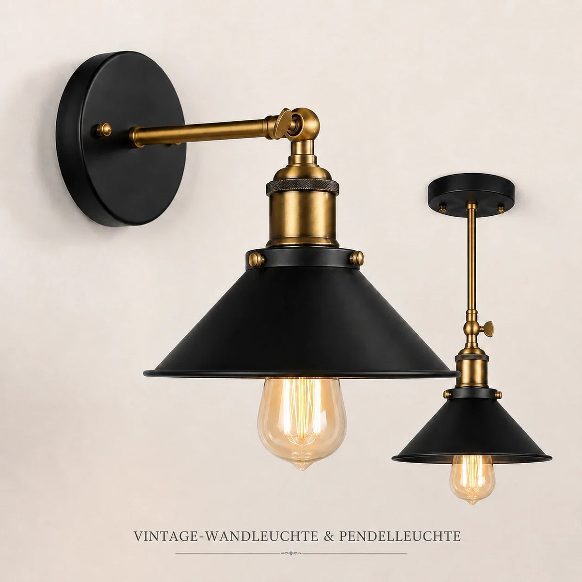 Vintage-Wandleuchte und Pendelleuchte aus Metall in Schwarz und Messing