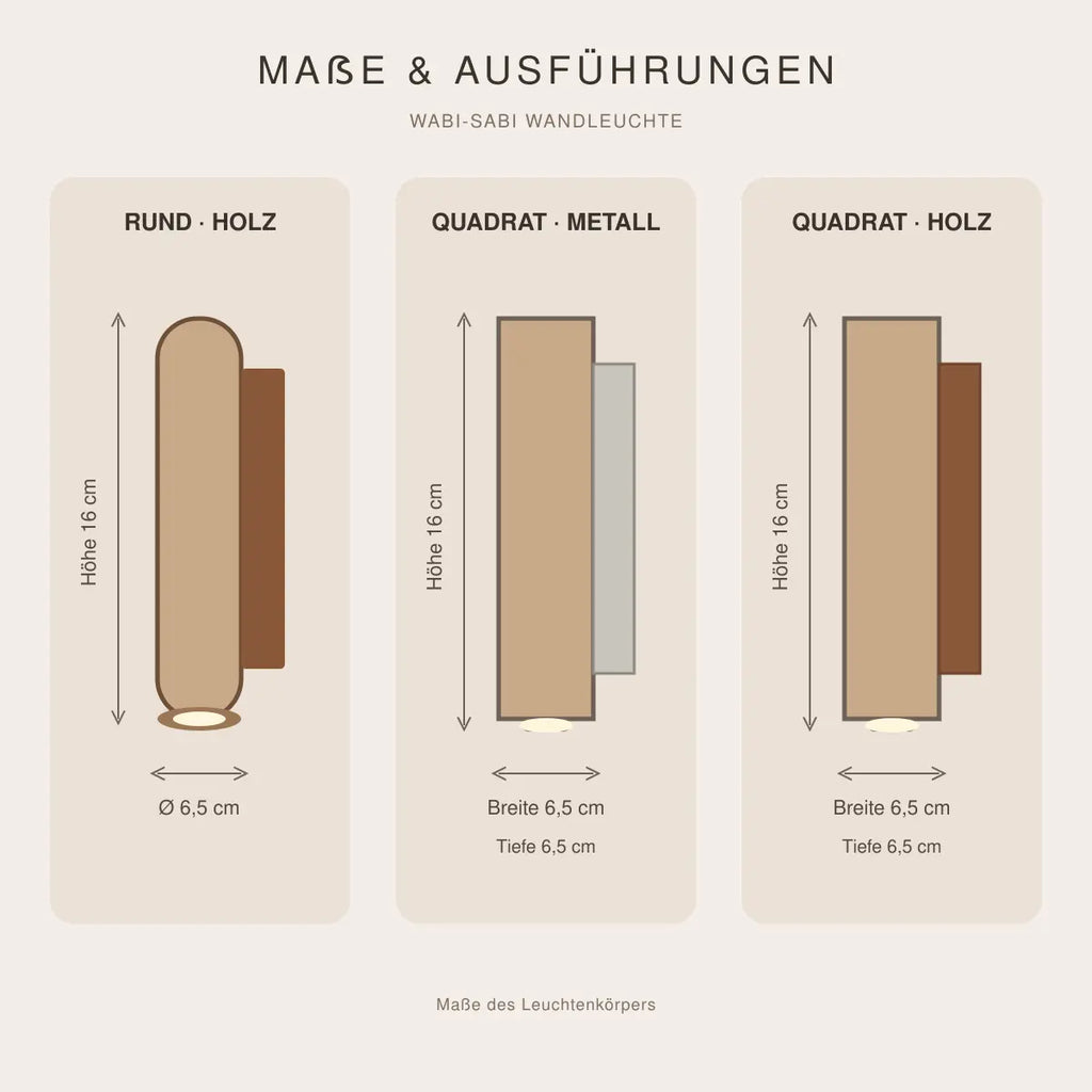 Maße der Marmor-Wandleuchte: Rund 16 cm hoch, Ø 6,5 cm; quadratisch 16 × 6,5 × 6,5 cm